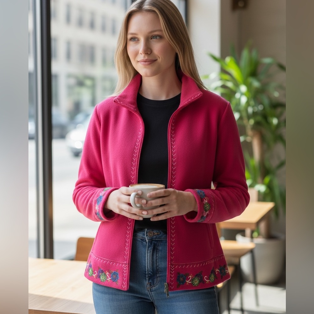 Susan Graver Fuchsia Embroidered Jacket * Size Medium